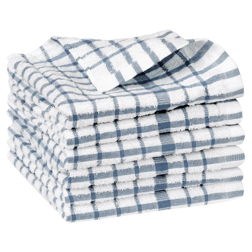 100% Cotton Absorbent Dish Cloths, 14" x 14" 6 Pack Blue